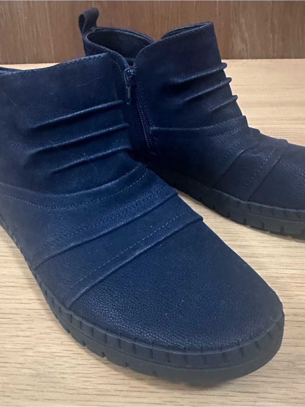 Easy Street Navy Black Textured Ankle Booties with Side Zip